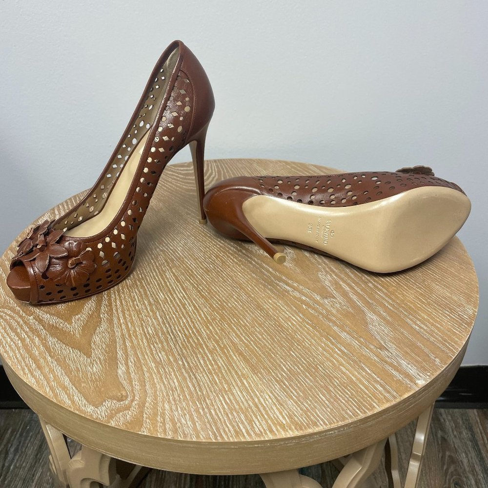 Brown, Floral Valentino Heels